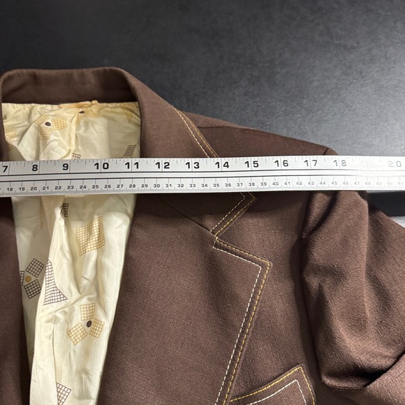 Vintage 70s JC Penney Brown Blazer Gold Stitching 42R Solid - Picture 5 of 9
